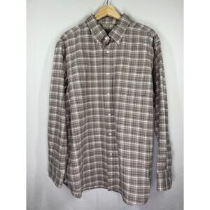 Men's Cremieux Tan and Blue Plaid Long‎ Sleeve Button Down Size XL